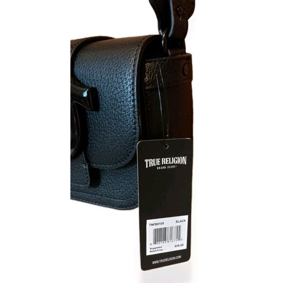 New True Religion Crossbody Shoulder Purse Bag Black Wide Adjustable Logo Strap - Picture 3 of 15